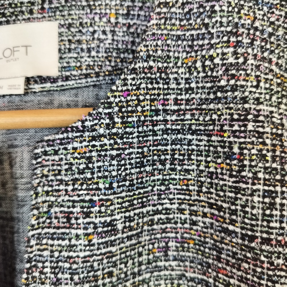 LOFT Tweed Peplum Jacket Womens Medium Open Front Confetti Metallic Knit Office - Picture 4 of 11